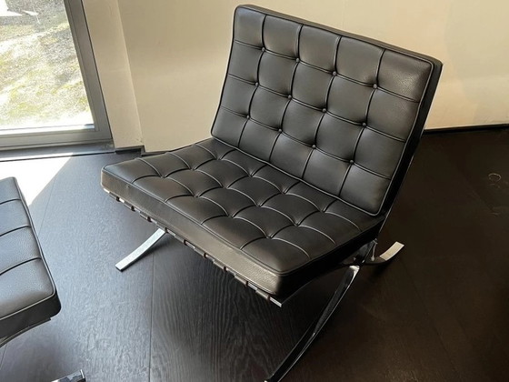 Image 1 of Knoll Set Barcelona New-Never Used Black Leather Design L. Mies Van Der Rohe And Lilly Reich 1929