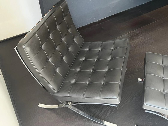 Image 1 of Knoll Set Barcelona New-Never Used Black Leather Design L. Mies Van Der Rohe And Lilly Reich 1929