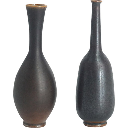 Paire de vases de collection en grès Wenge de John Andersson pour Höganäs Ceramics, Suède 1950