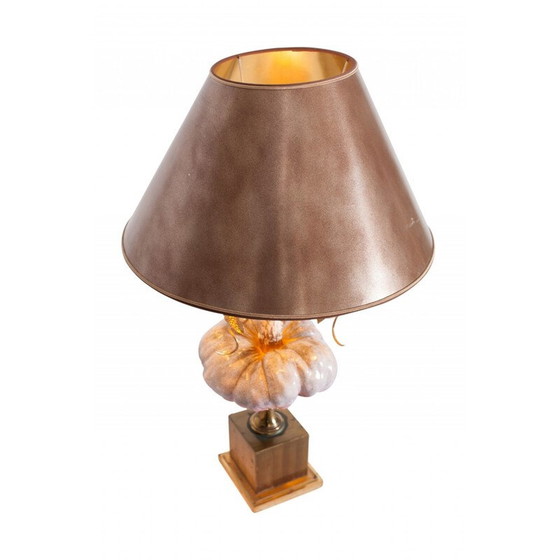 Image 1 of Lampe en porcelaine et laiton par Hollywood Regency - années 1970