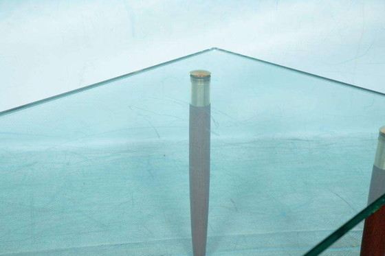 Image 1 of Table basse vintage verre teck laiton, table basse midmod