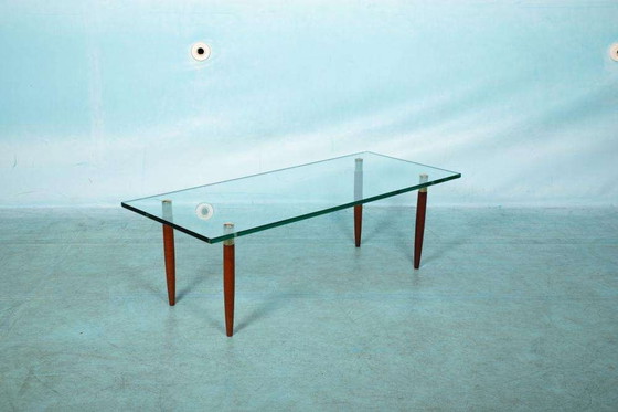 Image 1 of Table basse vintage verre teck laiton, table basse midmod