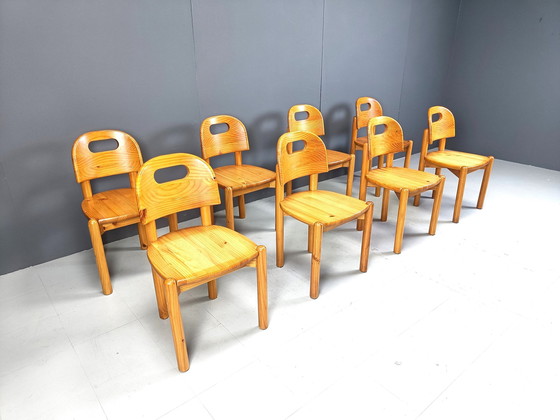 Image 1 of Chaises de salle à manger en pin - 1980S - Lot de 8