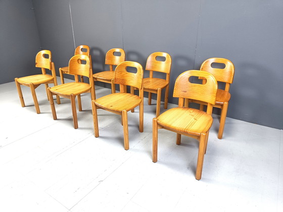 Image 1 of Chaises de salle à manger en pin - 1980S - Lot de 8