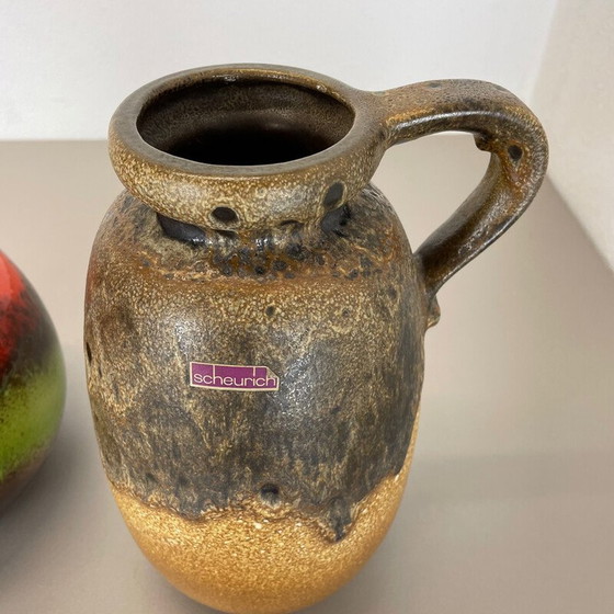 Image 1 of Paire de vases vintage en céramique de lave grasse par Scheurich, Allemagne 1970