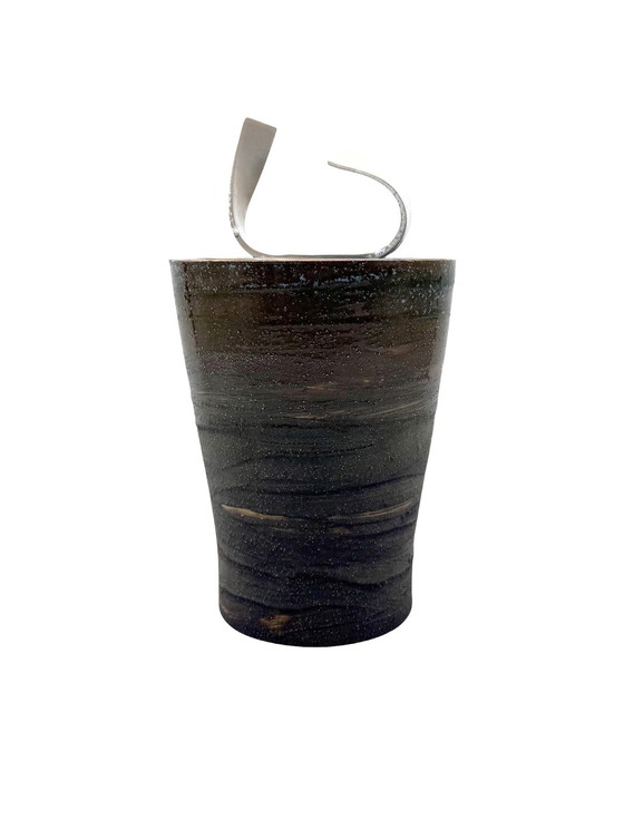 Image 1 of Vase en céramique artistique vert foncé de style Mid Century, Gabriele Bucci Italie vers les années 2000