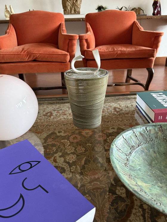 Image 1 of Vase en céramique artistique vert foncé de style Mid Century, Gabriele Bucci Italie vers les années 2000