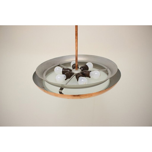 Lustre ovni vintage en métal et cuivre par Josef Hurka pour Napako, Tchécoslovaquie 1930