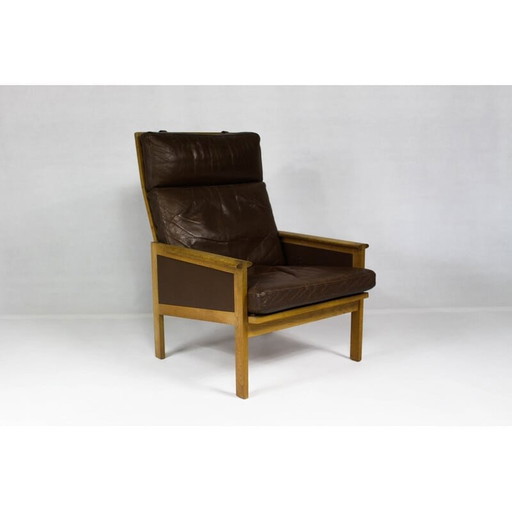 Chaise longue en cuir à haut dossier Capella par Illum Wikkelsø - années 1960