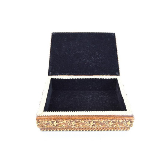 Image 1 of Boîte à bijoux en bois et tissu du milieu du siècle, Tchécoslovaquie années 1960
