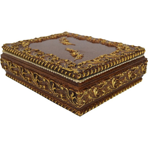 Boîte à bijoux en bois et tissu du milieu du siècle, Tchécoslovaquie années 1960