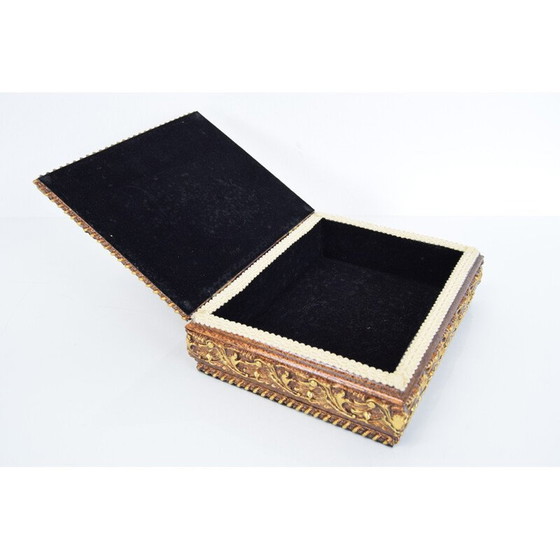 Image 1 of Boîte à bijoux en bois et tissu du milieu du siècle, Tchécoslovaquie années 1960