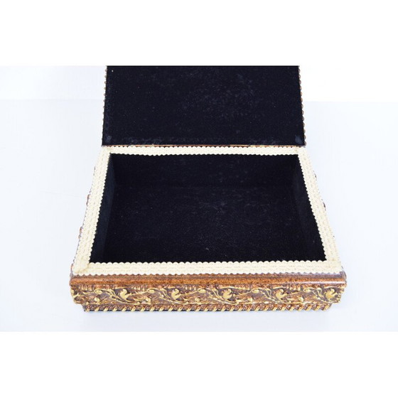 Image 1 of Boîte à bijoux en bois et tissu du milieu du siècle, Tchécoslovaquie années 1960