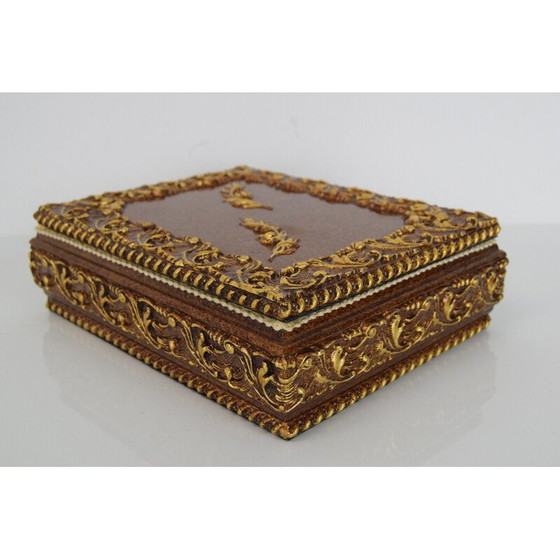 Image 1 of Boîte à bijoux en bois et tissu du milieu du siècle, Tchécoslovaquie années 1960