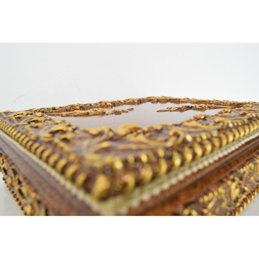 Boîte à bijoux en bois et tissu du milieu du siècle, Tchécoslovaquie années 1960