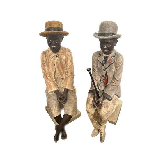 Image 1 of Paire de statues vintage "Les riches et les pauvres", 1975-1980