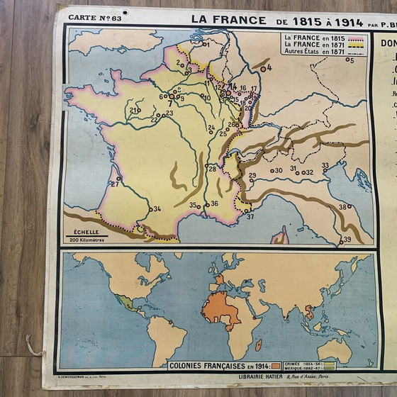 Image 1 of Carte géographique et historique d'époque "La France de 1815 à 1914" par P. Briard