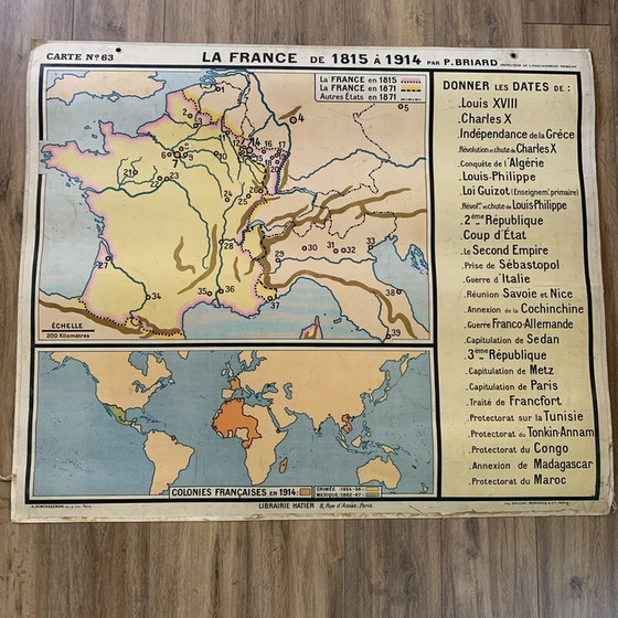 Image 1 of Carte géographique et historique d'époque "La France de 1815 à 1914" par P. Briard