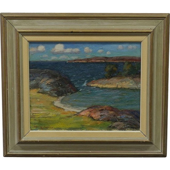 Image 1 of Huile vintage suédoise Paysage sur panneau par Oddmar Björklund, années 1960