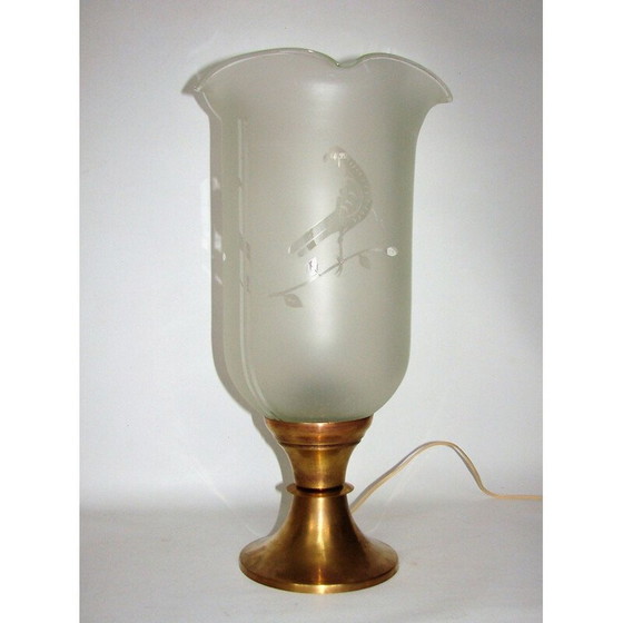 Image 1 of Lampe vintage en laiton et verre dépoli, 1940
