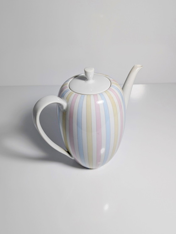 Image 1 of Vintage 50Er Café Théière Eschenbach Rayures Pastel Rose Bébé Bleu Jaune 1950Er Porcelaine