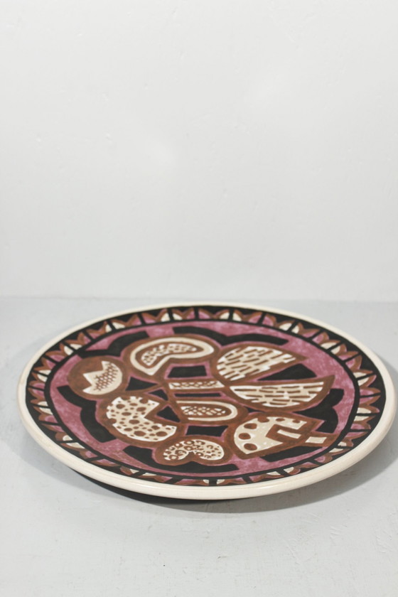 Image 1 of Franz Dewald & Karlsruhe Majolika - Grand Plat Décoratif Abstrait 1976 N°42/150