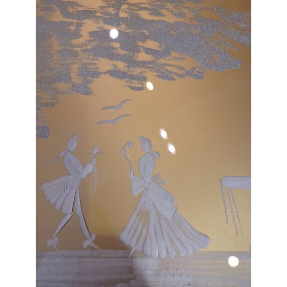 Image 1 of Plateau de service vintage avec scène romantique par Barovier et Toso, Italie 1970