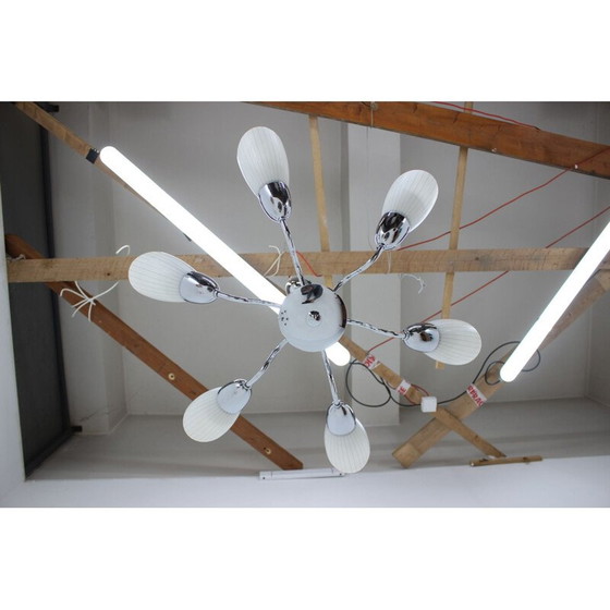 Image 1 of Lustre vintage en verre et métal par Elektroinstala Děčín, Tchécoslovaquie 1960.