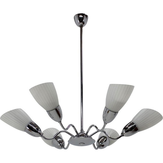 Image 1 of Lustre vintage en verre et métal par Elektroinstala Děčín, Tchécoslovaquie 1960.