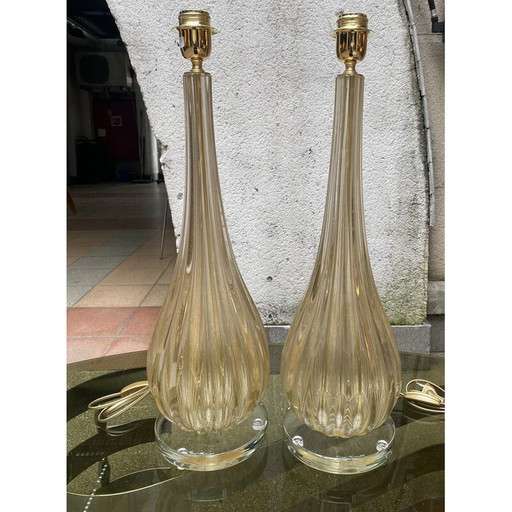 Paire de lampes vintage en verre de Murano par Toso