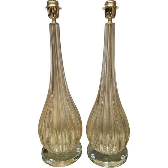 Image 1 of Paire de lampes vintage en verre de Murano par Toso