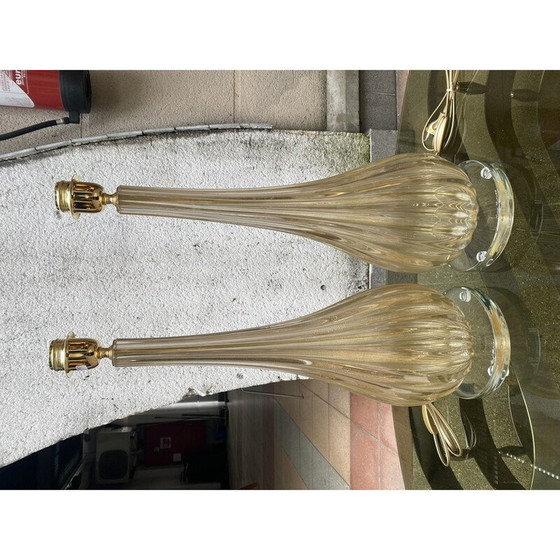 Image 1 of Paire de lampes vintage en verre de Murano par Toso