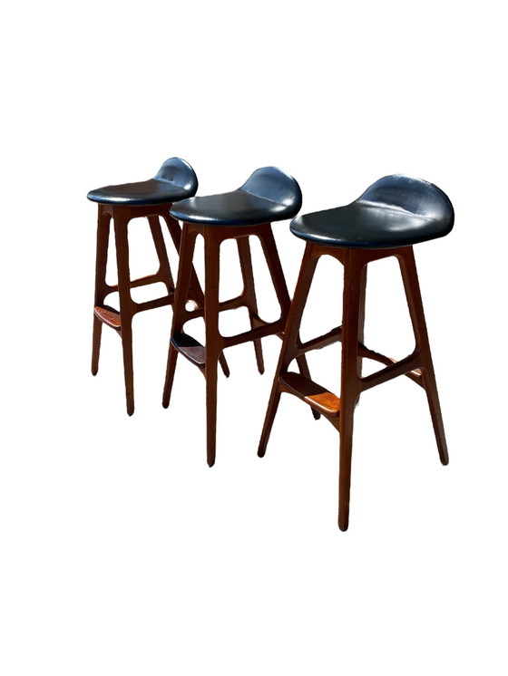 Image 1 of Ensemble de 3 chaises de bar, Erik Buch pour Od Mobler, Danemark, 1960