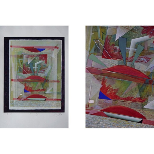 Sérigraphie vintage originale de Peter Foeller lightship, 1990