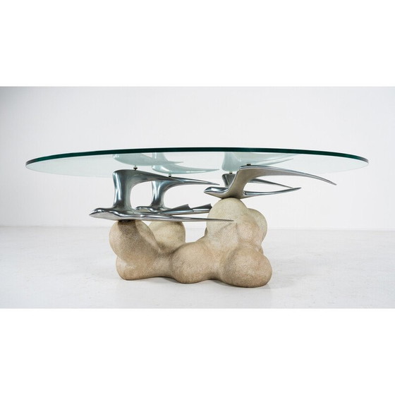 Image 1 of Table basse vintage avec motif d'oiseaux, Italie 1970