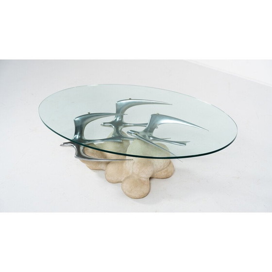 Image 1 of Table basse vintage avec motif d'oiseaux, Italie 1970
