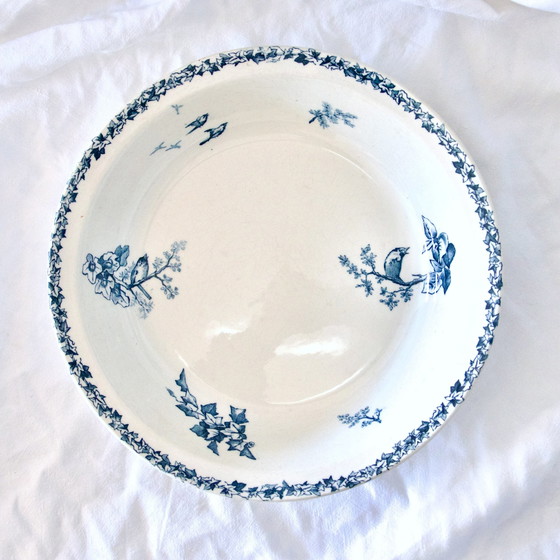 Image 1 of Plat Creux / Saladier Du Xixe Siècle Terre De Fer Oiseaux Choisy-Le-Roi