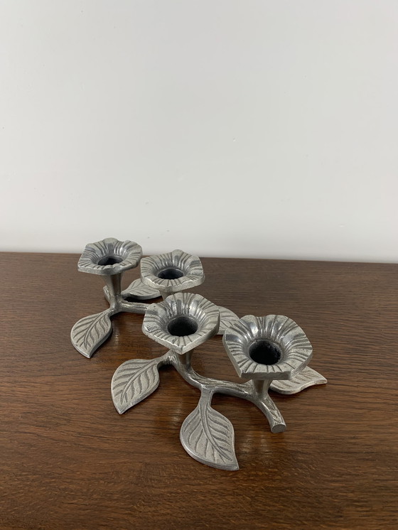 Image 1 of Bougeoir Vintage en Métal 4 Fleurs