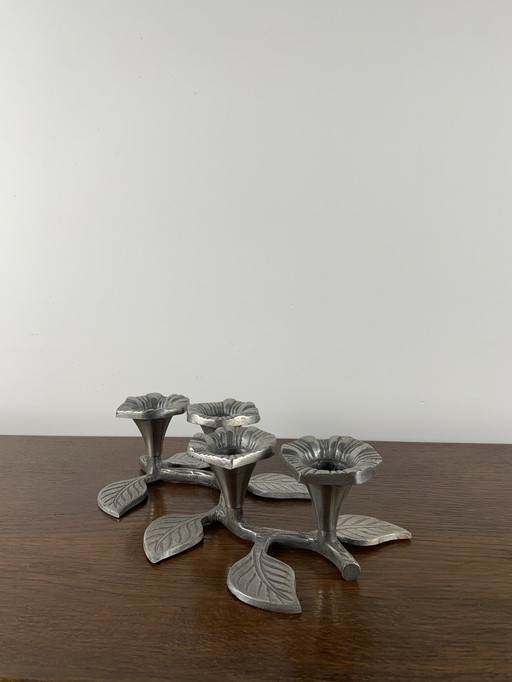 Bougeoir Vintage en Métal 4 Fleurs