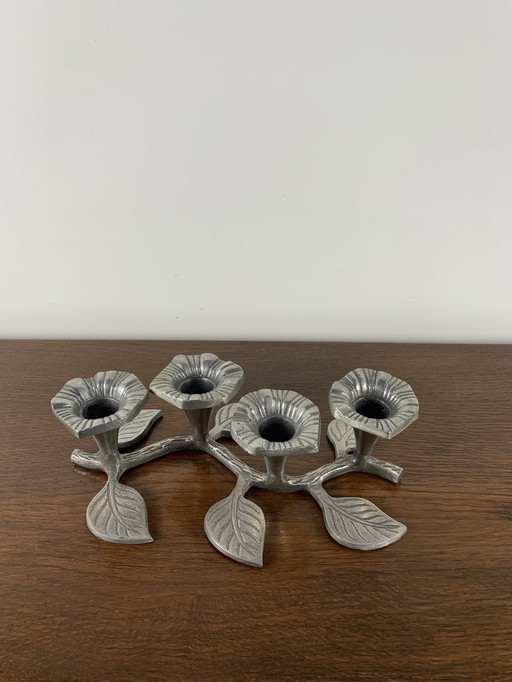 Bougeoir Vintage en Métal 4 Fleurs