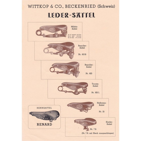 Image 1 of Selle de vélo de course en cuir pour Renard, Suisse 1930