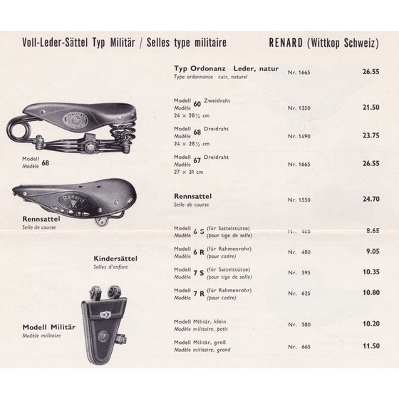 Image 1 of Selle de vélo de course en cuir pour Renard, Suisse 1930