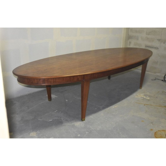 Image 1 of Table de conférence ovale vintage en acajou et laiton