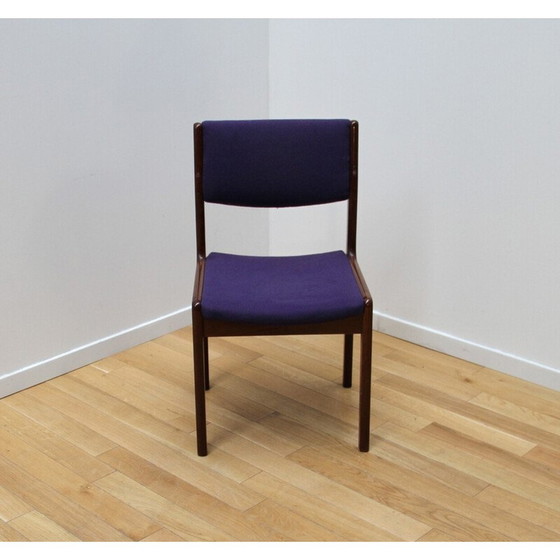 Image 1 of Ensemble de 8 chaises de salle à manger vintage en bois verni et laine violette