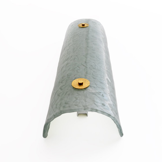 Image 1 of Paire d'appliques murales modernes italiennes en verre de Murano, eau verte et laiton