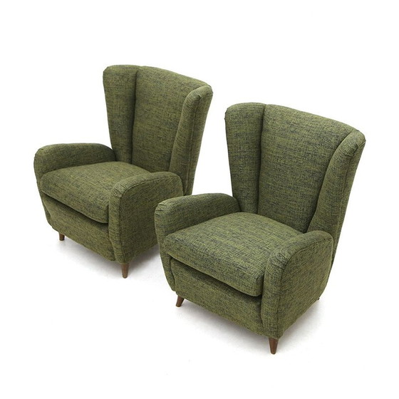 Image 1 of Paire de fauteuils vintage en tissu vert, années 1940