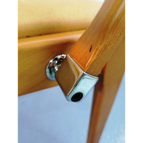 Image 1 of Fauteuil bridge vintage en bois et tapissé de nubuck moutarde