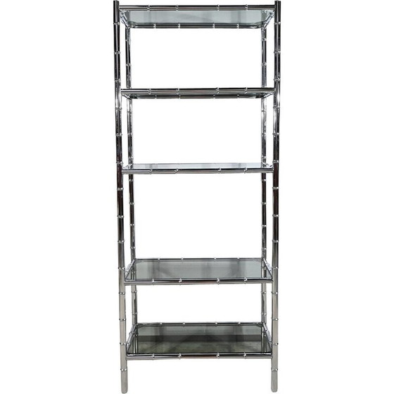 Image 1 of Etagère vintage en métal chromé et verre à 5 niveaux, 1970