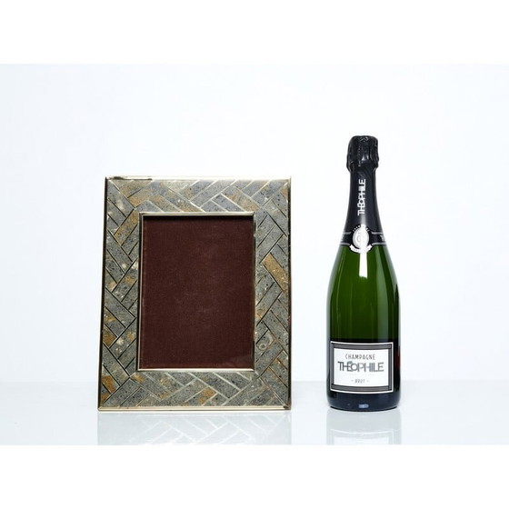 Image 1 of Cadre photo vintage en laiton et pierre fossile, Italie 1970