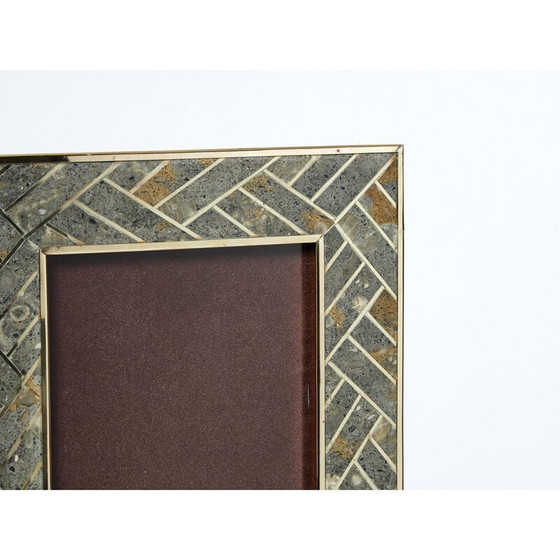 Image 1 of Cadre photo vintage en laiton et pierre fossile, Italie 1970